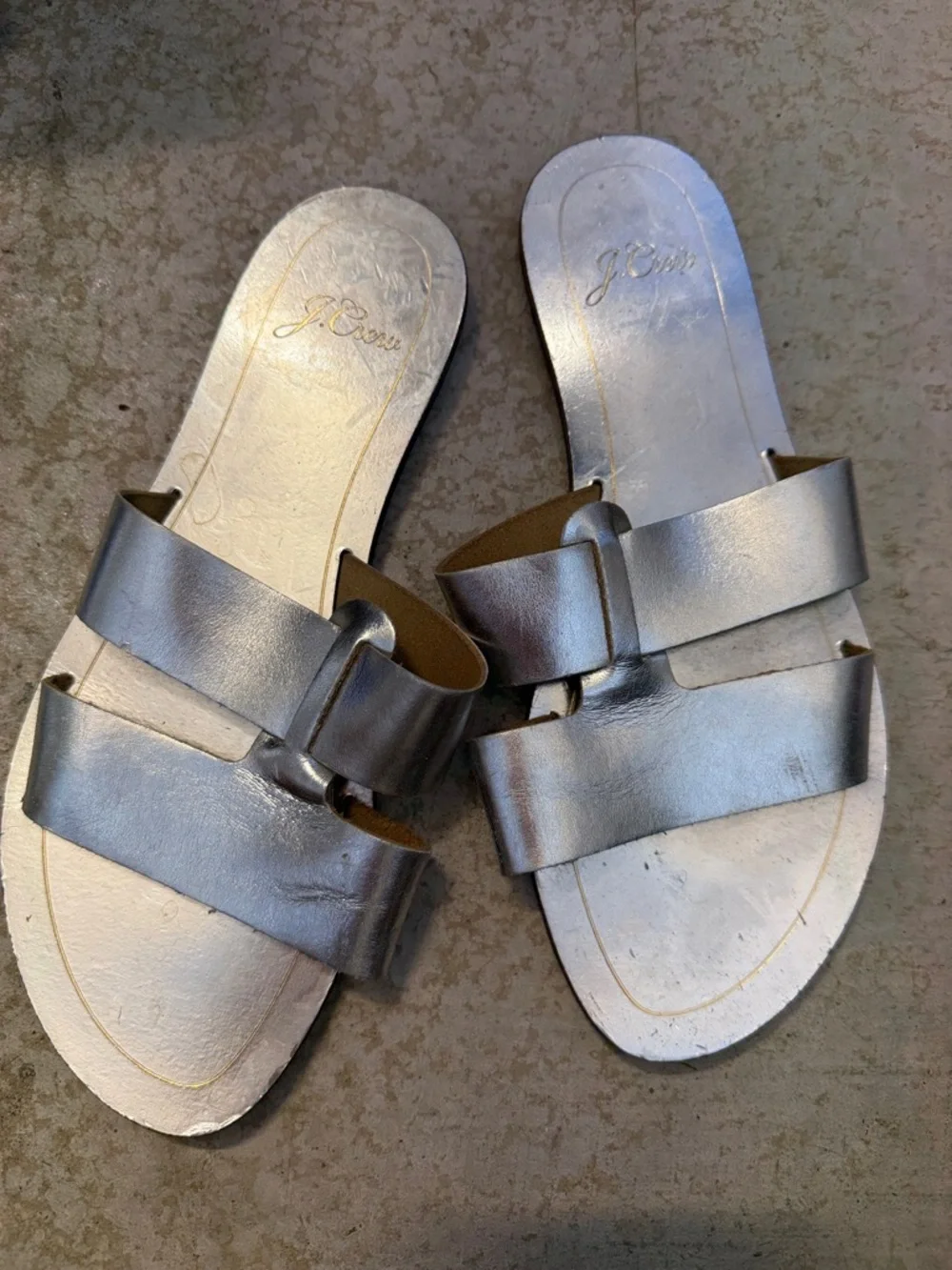 J. Crew Sandal Cyprus Silver Sandals Slides metallic shoes Leather Minimalist